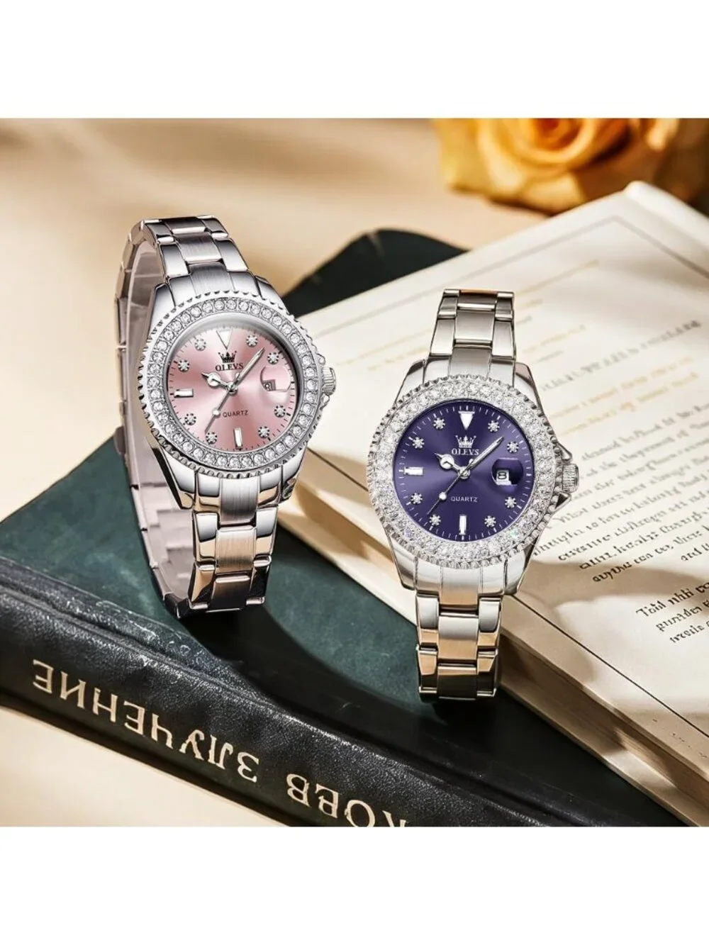 Women's Pink Luxury Diamond with Date Analog Quartz Waterproof Wrist Watch